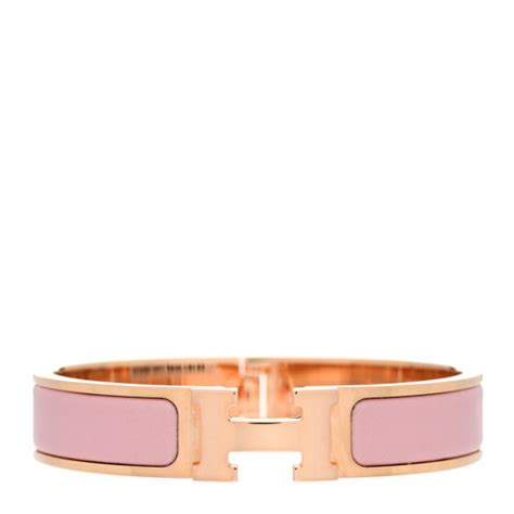 HERMES Enamel Narrow Clic Clac H Bracelet PM Rose Nacarat 